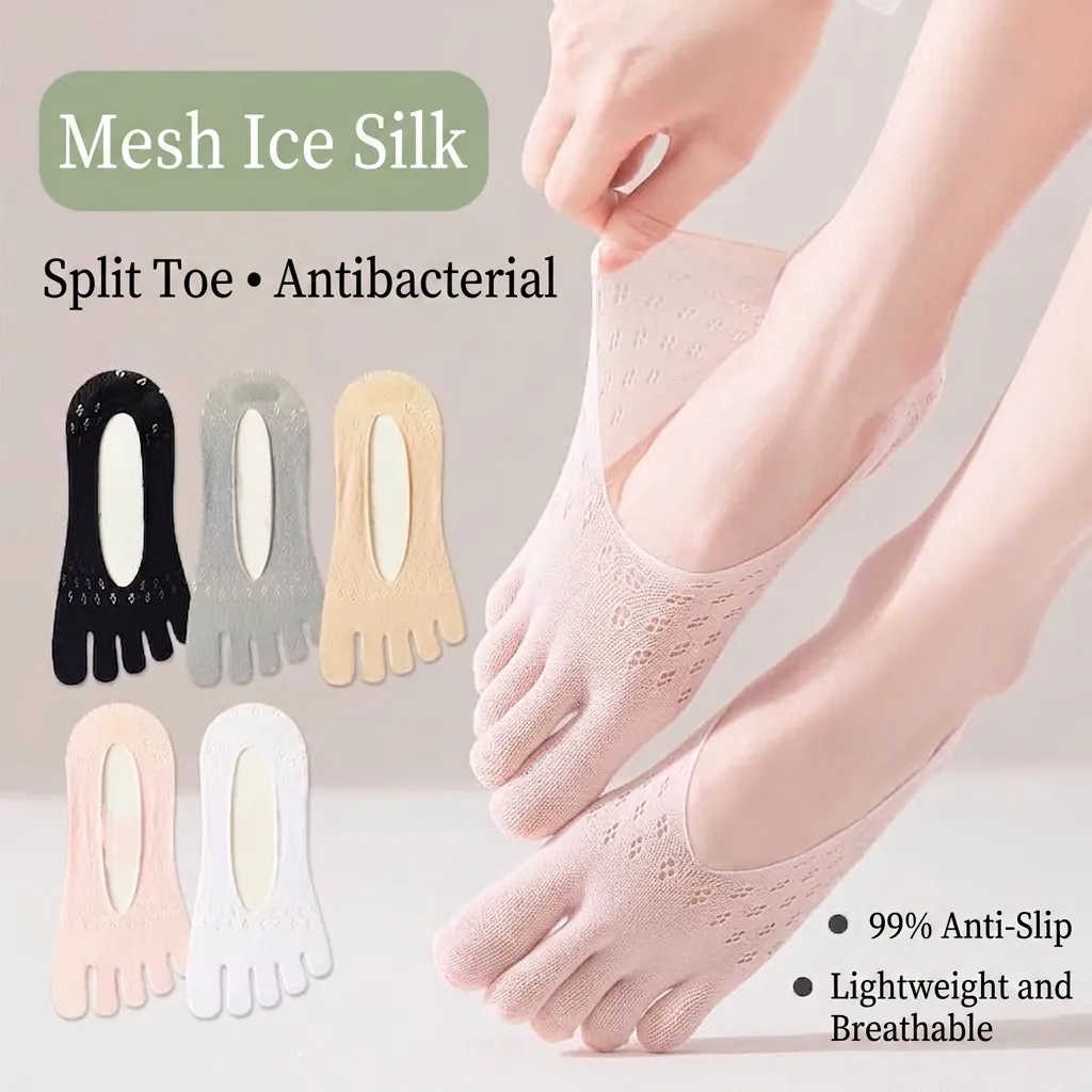Calzini Invisibili A Cinque Dita Da Donna In Mesh Raso Di Ghiaccio Traspiranti Silicone Antiscivolo Tallone Anti-Odore