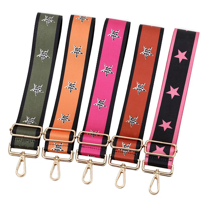Wide Bag Strap Replacement Adjustable Shoulder Belt With Leopard Star Pattern Polyester Woven Handbag Accessory For Women