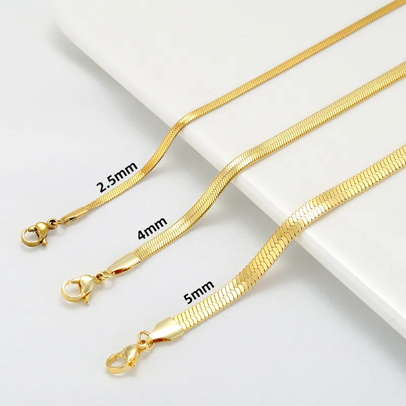 Collar De Cadena De Espiga De Acero Inoxidable Cadena Plana De Serpiente Chapado En Oro Joyería Simple Para Mujer