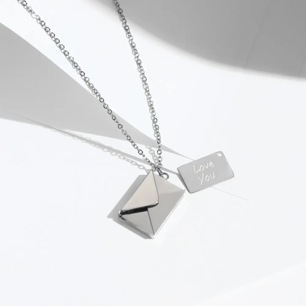 Envelope Pendant Necklace Stainless Steel Openable Secret Love You Message Locket Minimalist For Women Gift