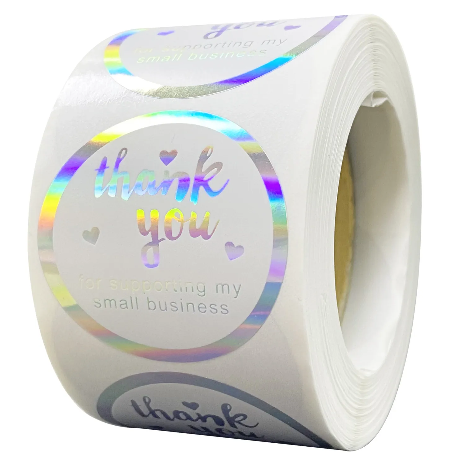 Holographic Rainbow Thank You For Supporting My Small Business Stickers Round Adhesive Labels For Packaging Gifts Envelopes Decoration