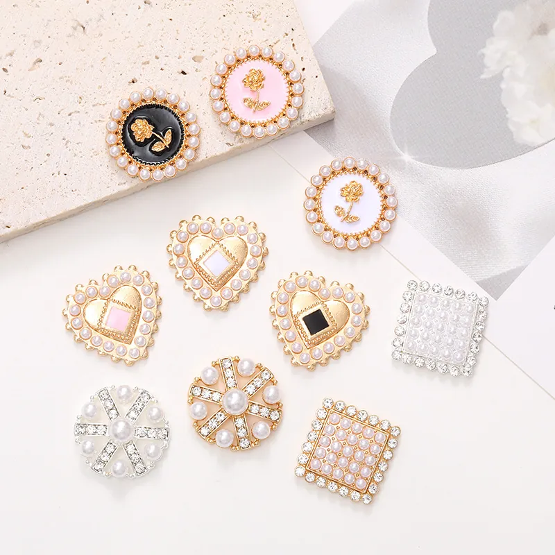 DIY Jewelry Making Charms Alloy Imitation Artificial Pearl Enamel Rose Heart Flower Rhinestone Decorative Crafting Accessories
