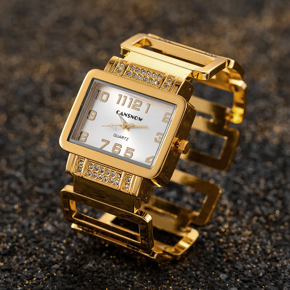Women Quartz Watch Square Dial Alloy Hollow Chain Bracelet Wristwatch With Rhinestone Luxury Fashion Elegant
