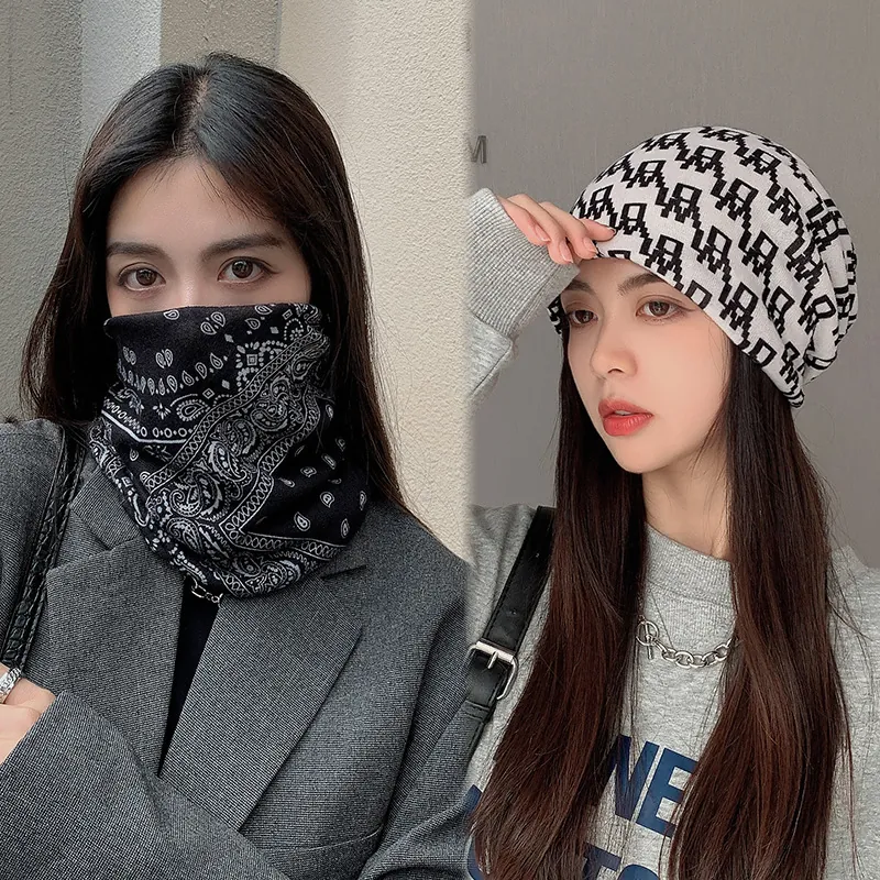 Multifunctional Dual Layer Beanie Hat Neck Gaiter Printed Headband Warm Soft Polyester Headwear For Men Women Outdoor Sports