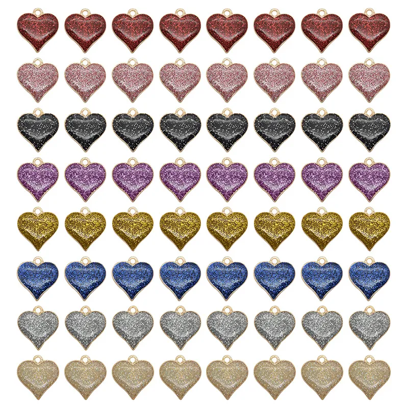 Heart Shape Charms Shiny Glitter Enamel Pendants Zinc Alloy Metal For DIY Jewelry Making Necklaces Earrings