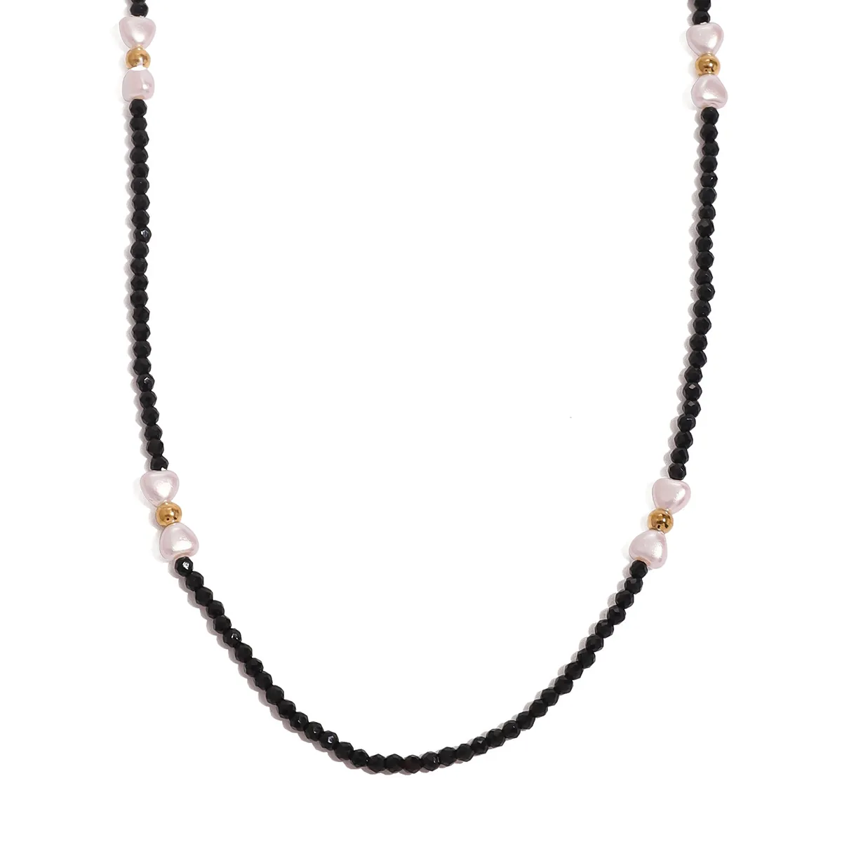 Collier Élégant en Acier Inoxydable avec Künstliche Perles Noires Plaqué Or 18K Künstliche Perle en Forme de Cœur pour Femme Bijoux Vintage
