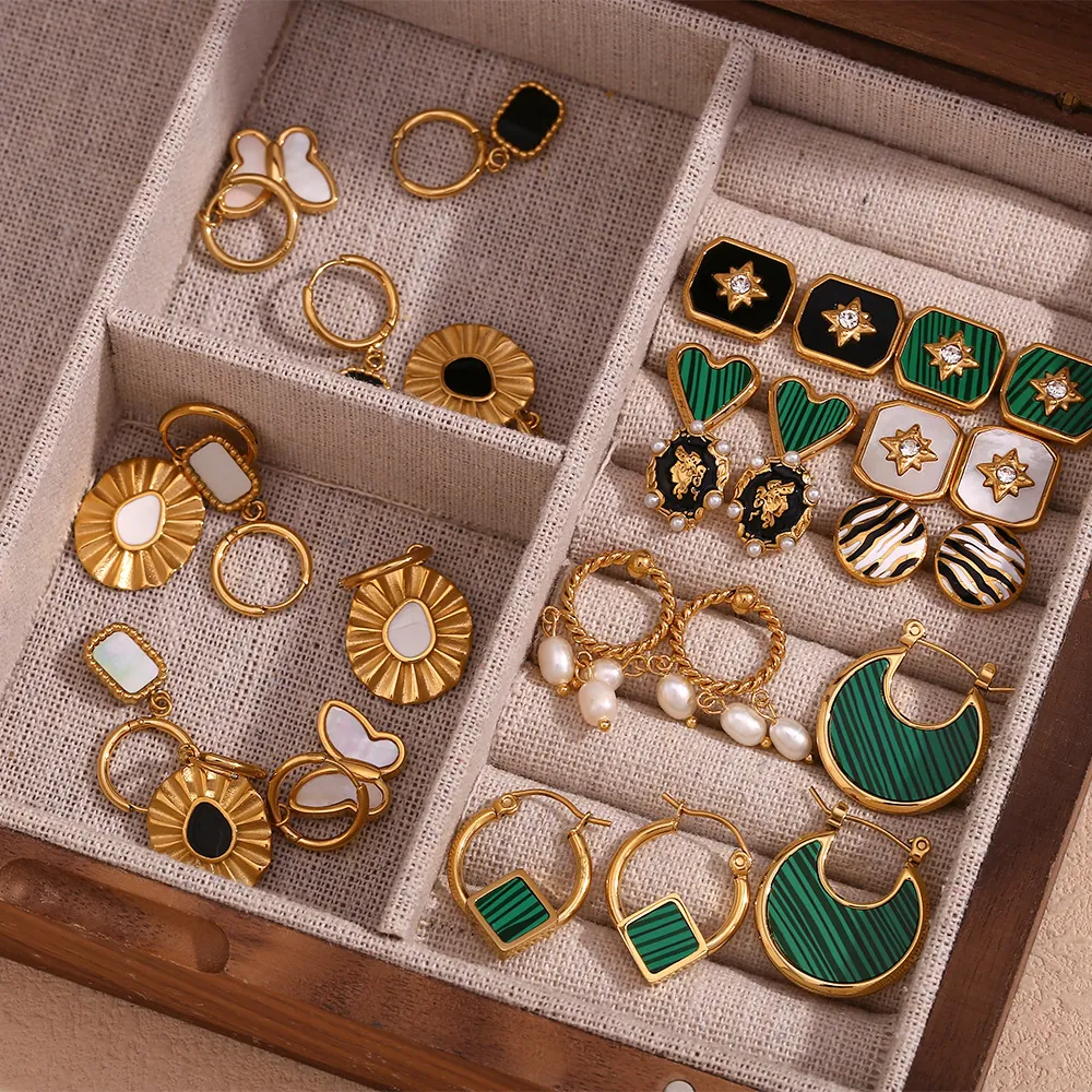 Vintage 18K Vergoldete Edelstahl Ohrstecker Für Damen Geometrisch Quadrat Emaille Künstliche Perle Schmetterling Herz Strass Modeschmuck Geschenk