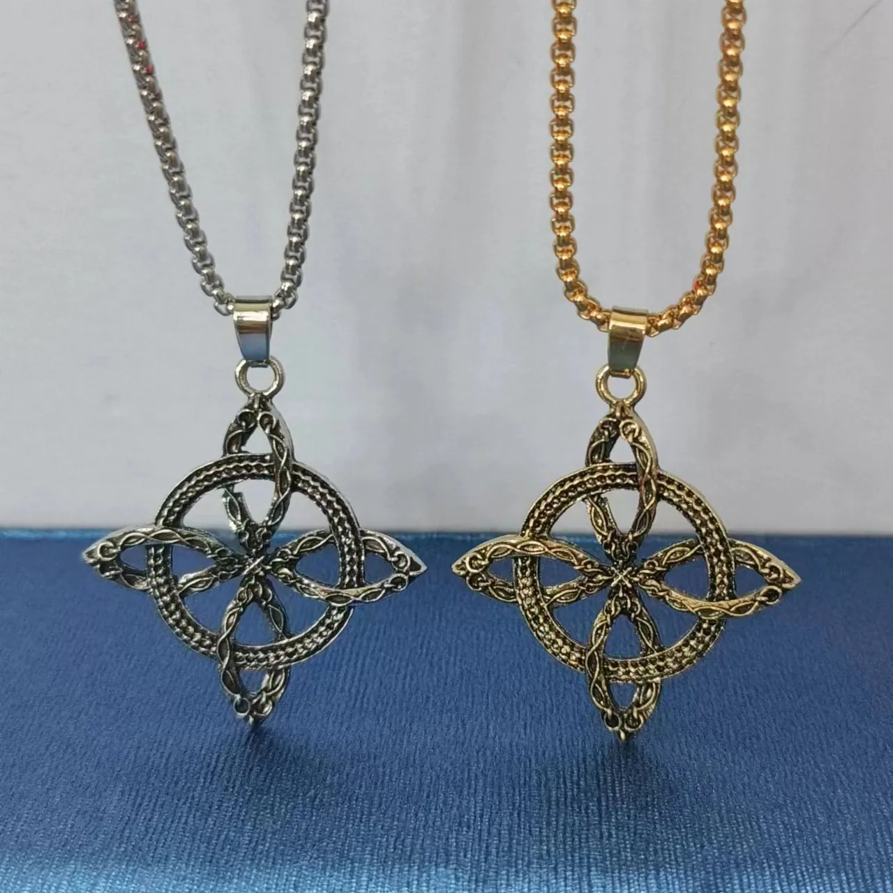 Men Slavic Pendant Necklace Alloy Celtic Knot Vintage Shield Knot Jewelry With Stainless Steel Chain Or Cotton Rope