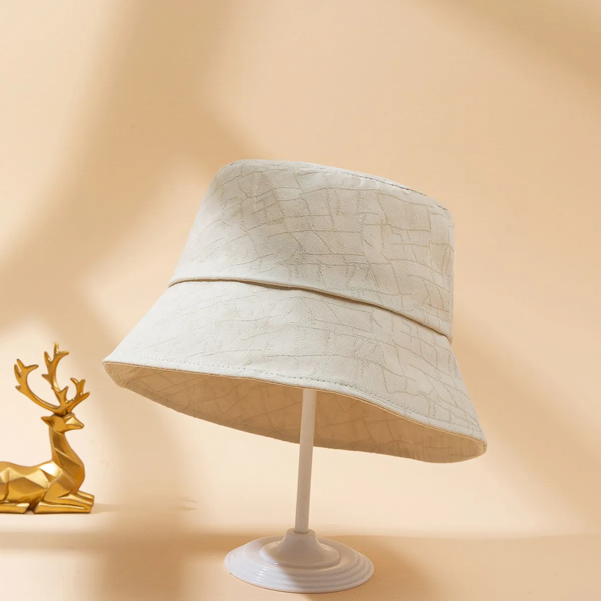 Textured Plaid Bucket Hat Polyester Lightweight Sunshade Fisherman Cap For Women Casual Fashion Summer