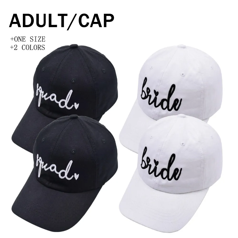 Bride Squad Letter Embroidery Baseball Cap Cotton Adjustable Curved Brim Wedding Bachelorette Party Accessory Women
