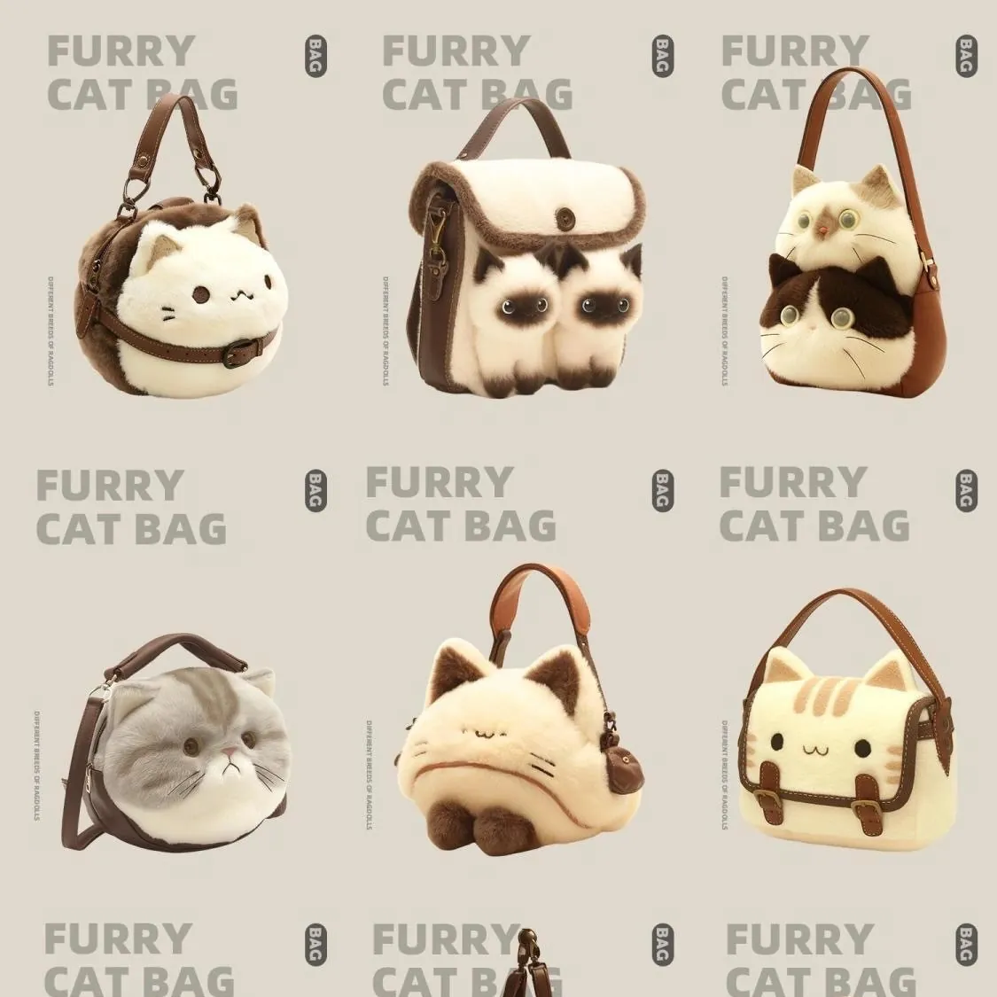 Cat Shaped Plush Crossbody Bag Cute Cartoon Soft Furry Shoulder Handbag PU Leather Strap Women Girls Novelty