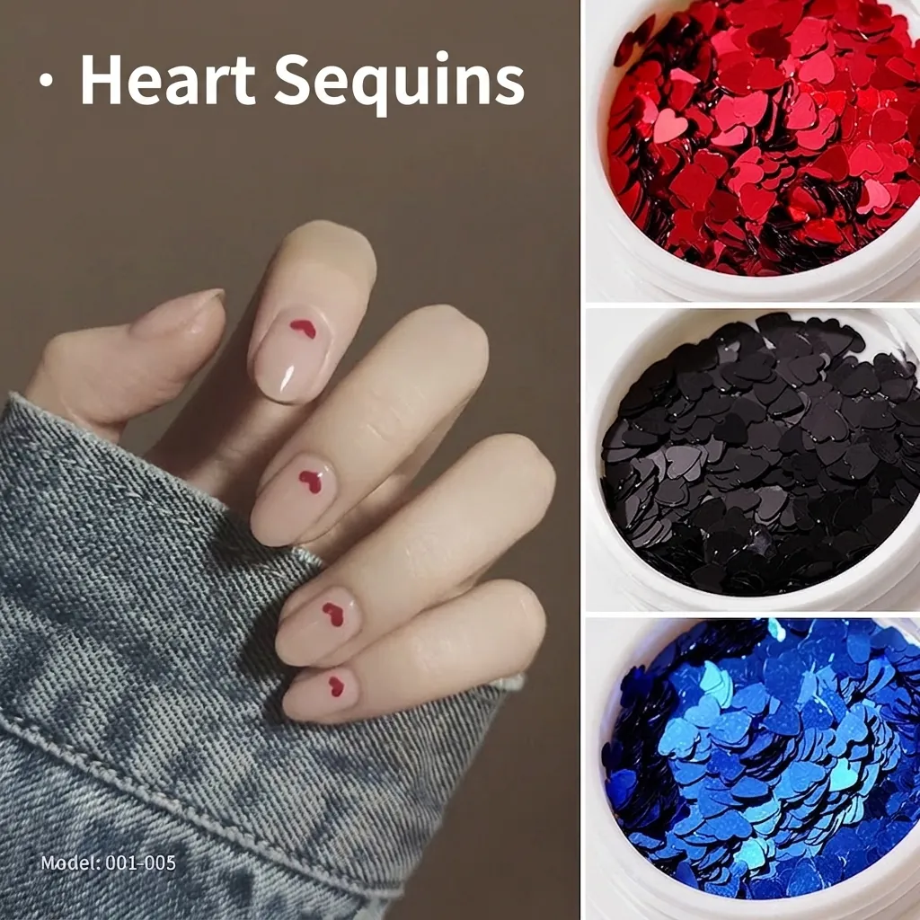 Heart Shaped Nail Art Sequins Holographic Glitter PET Flakes For Manicure DIY Decoration Colorful Laser Heart Thin Paillette