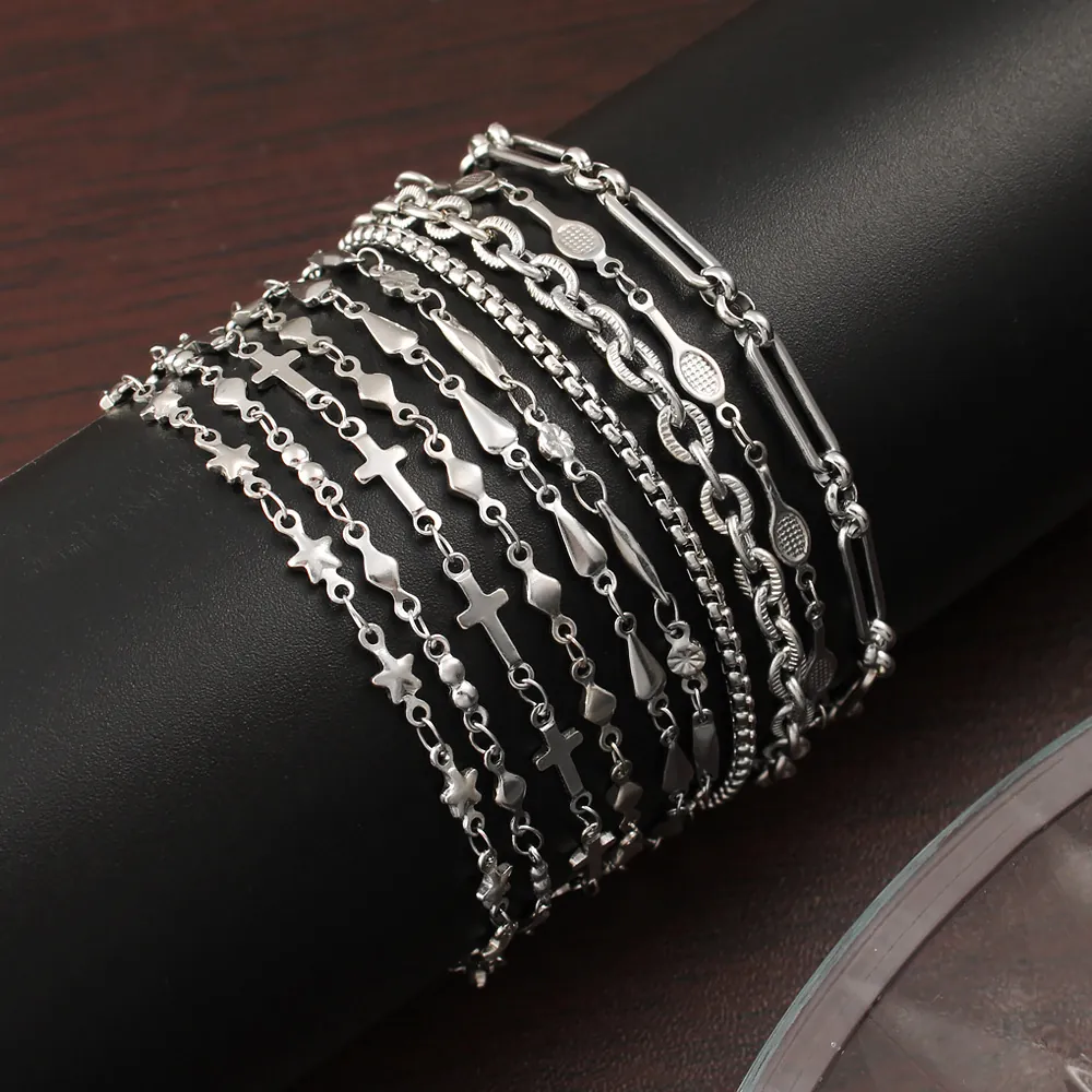 Hip Hop 304 Stainless Steel Necklace And Bracelet Jewelry For Men Women Geometric Cuban Link Paperclip Star Cross Style