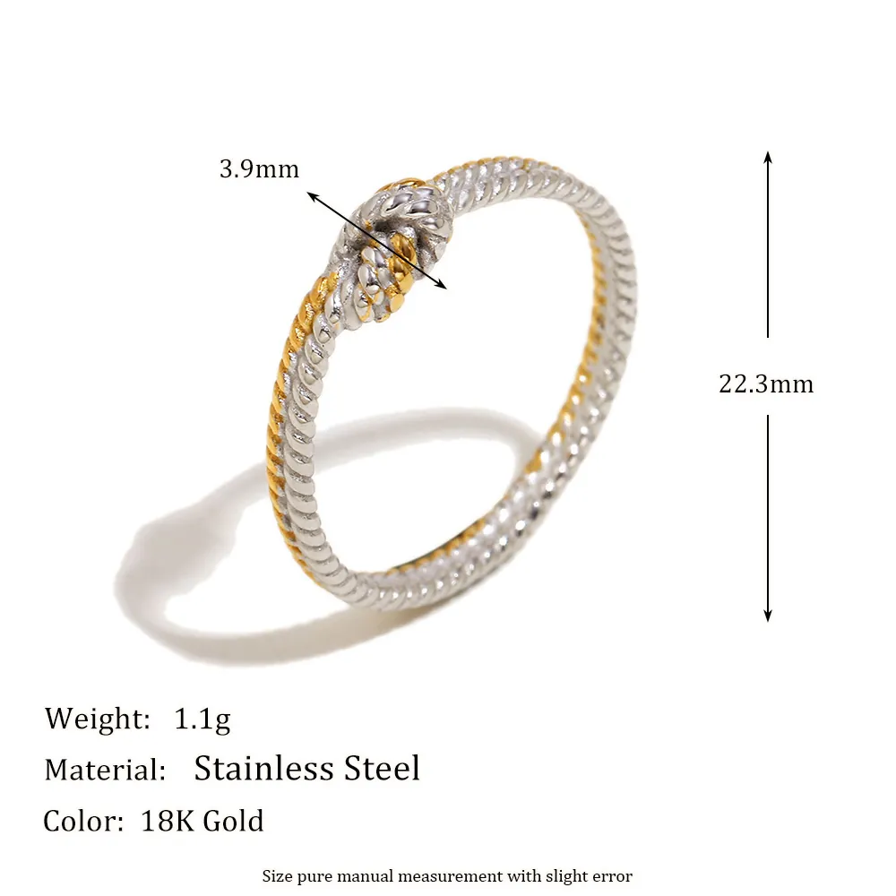Twisted Rope Knot Ring 18K Gold Plated Stainless Steel Two-Tone Geometric Textured Finger Jewelry For Women
