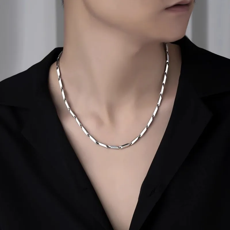 Men Rhombus Geometric Chain Necklace Titanium Steel Minimalist Hip Hop Streetwear Style Jewelry Silver Tone