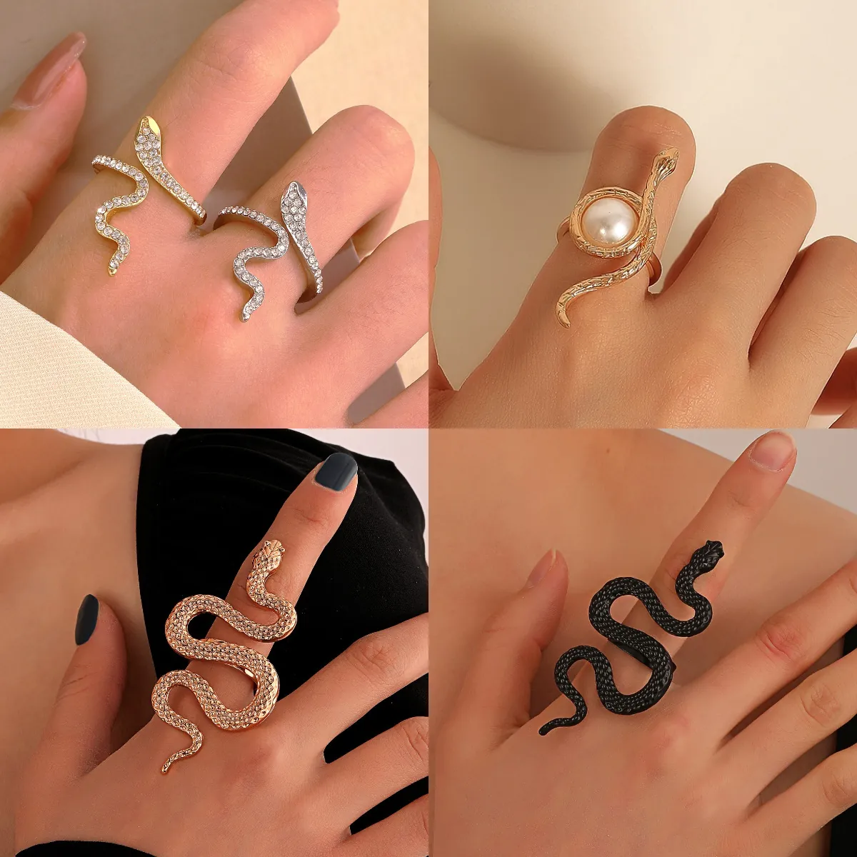 Vintage Kupfer Schlange Ring Für Damen Strass Eingelegt Personalisierte Wickel Um Tier Fingerring Gold Silber Schwarz Mode Schmuck