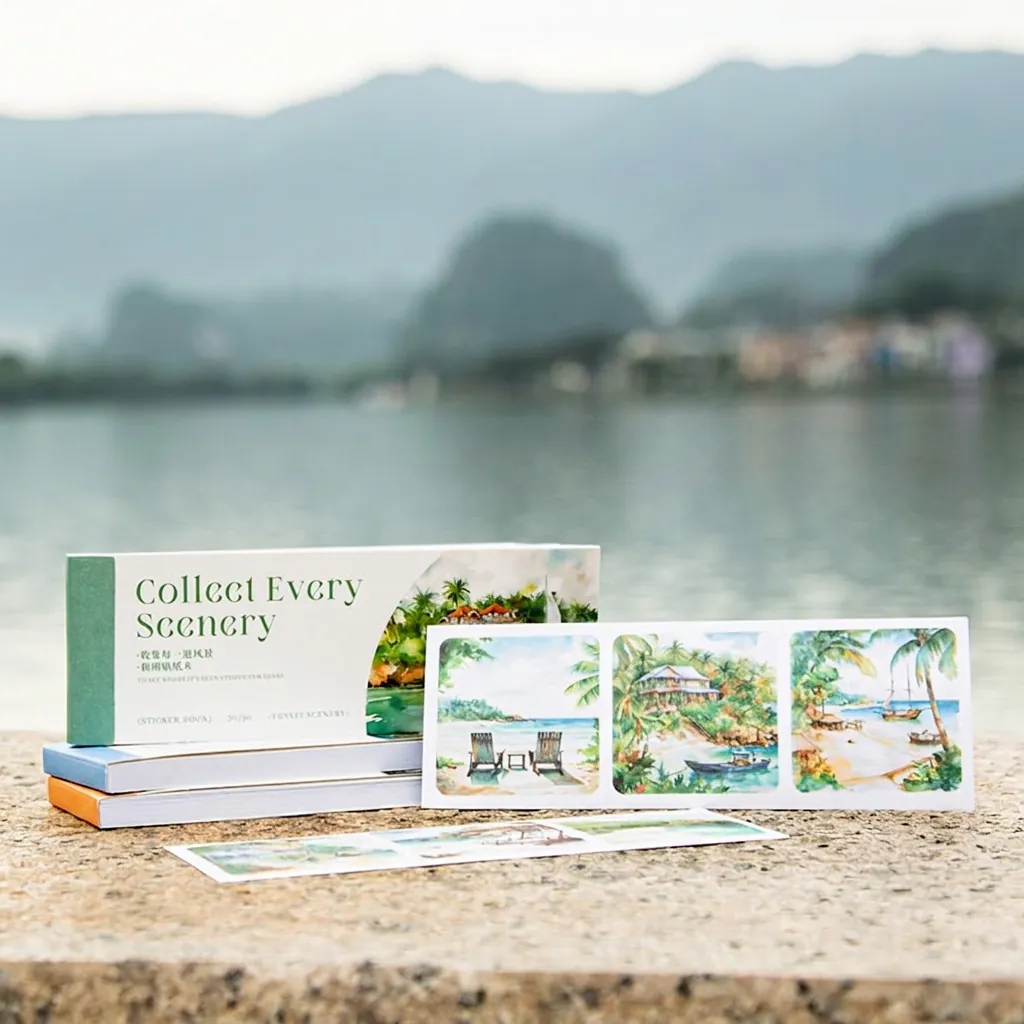 Collect Every Scenery Travel Series DIY Washi Sticker Book Long Strip Watercolor Landscape Stickers For Journaling DIY Decoration Assortment