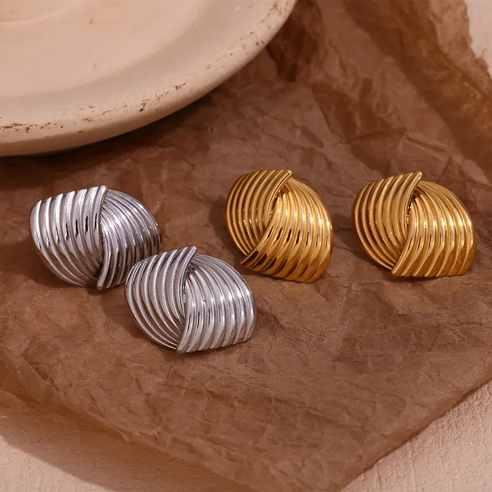 Vintage Geometric Fan Shaped Spiral Stud Earrings For Women Stainless Steel 18K Gold Plated Minimalist Fashion Jewelry