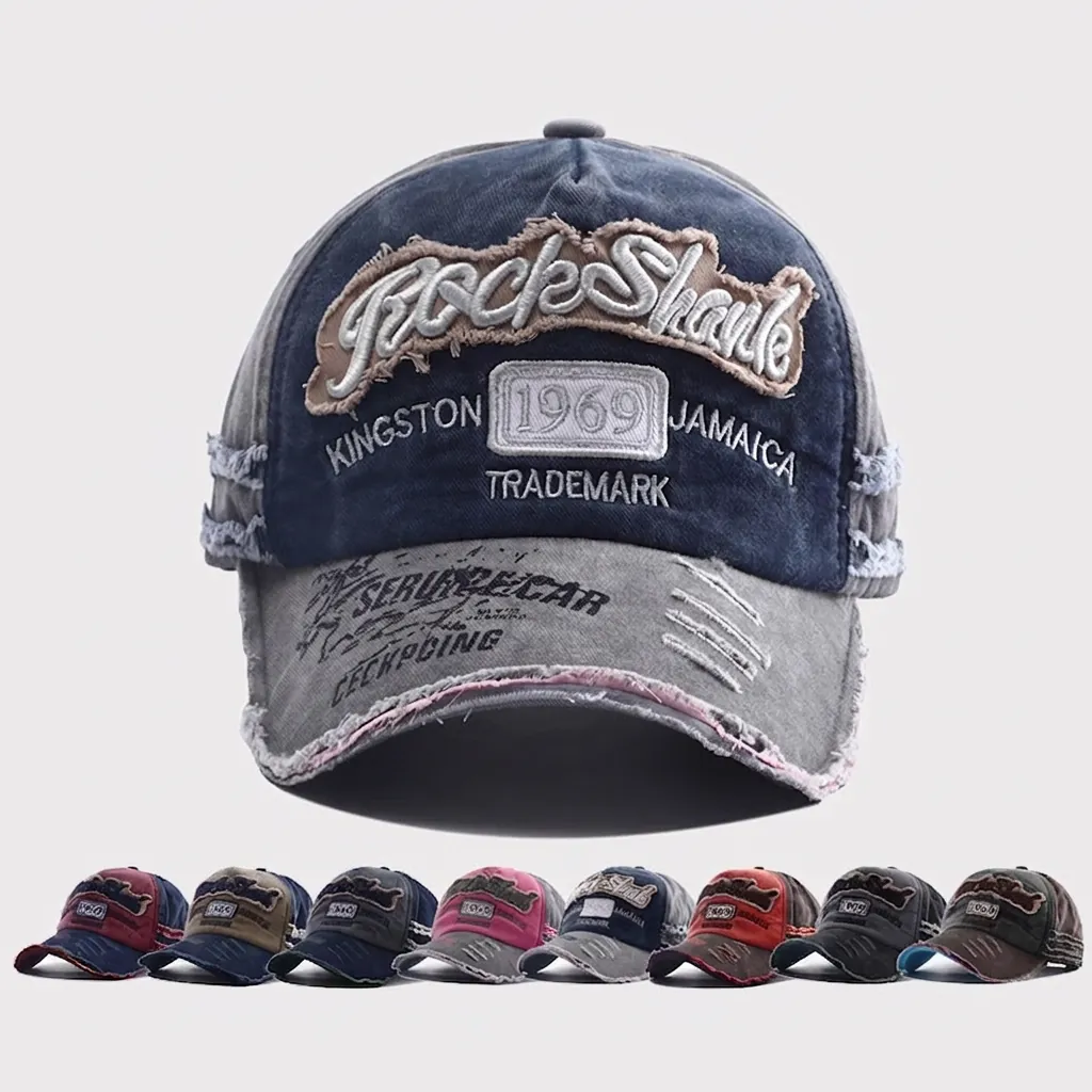 Vintage Baseball Cap Washed Cotton Distressed Ripped Embroidery Patchwork Adjustable Sun Hat Streetwear Men Women