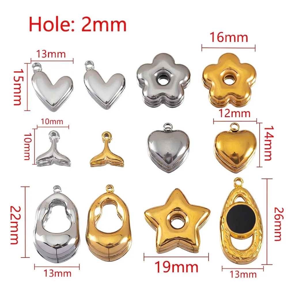Pendentifs Charms En Acier Inoxydable Formes Coeur Fleur Étoile Queue De Baleine Pour Fabrication De Bijoux DIY Colliers Bracelets Accessoires Métalliques Polis