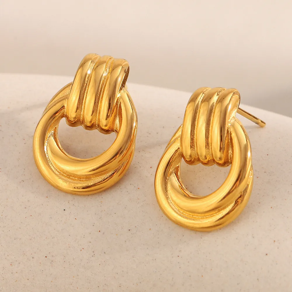 Crossover Hoop Stud Earrings 18K Gold Plated Stainless Steel Geometric Round Circle Minimalist Fashion Jewelry For Women