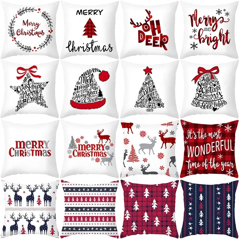 Christmas Pillow Covers Polyester Short Plush Reindeer Christmas Tree Festive Holiday Home Decor Cushion Cases