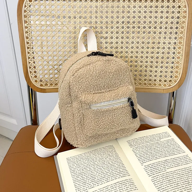 Mini Rucksack Plüsch Lammwolle Kunstfell Klein Süß Trendy Studenten Schultasche Für Damen Mädchen Herbst Winter Casual