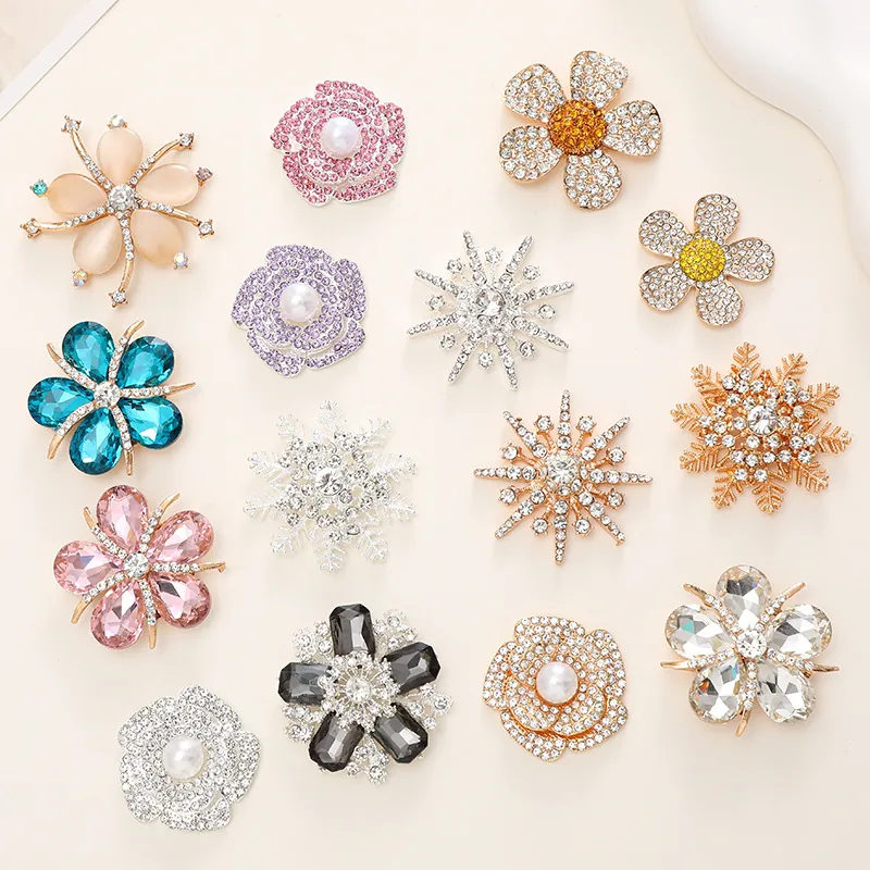 Alloy Rhinestone Faux Artificial Pearl Flower Snowflake Charms For DIY Jewelry Making Phone Case Shoe Accessories Fashionable Sparkling