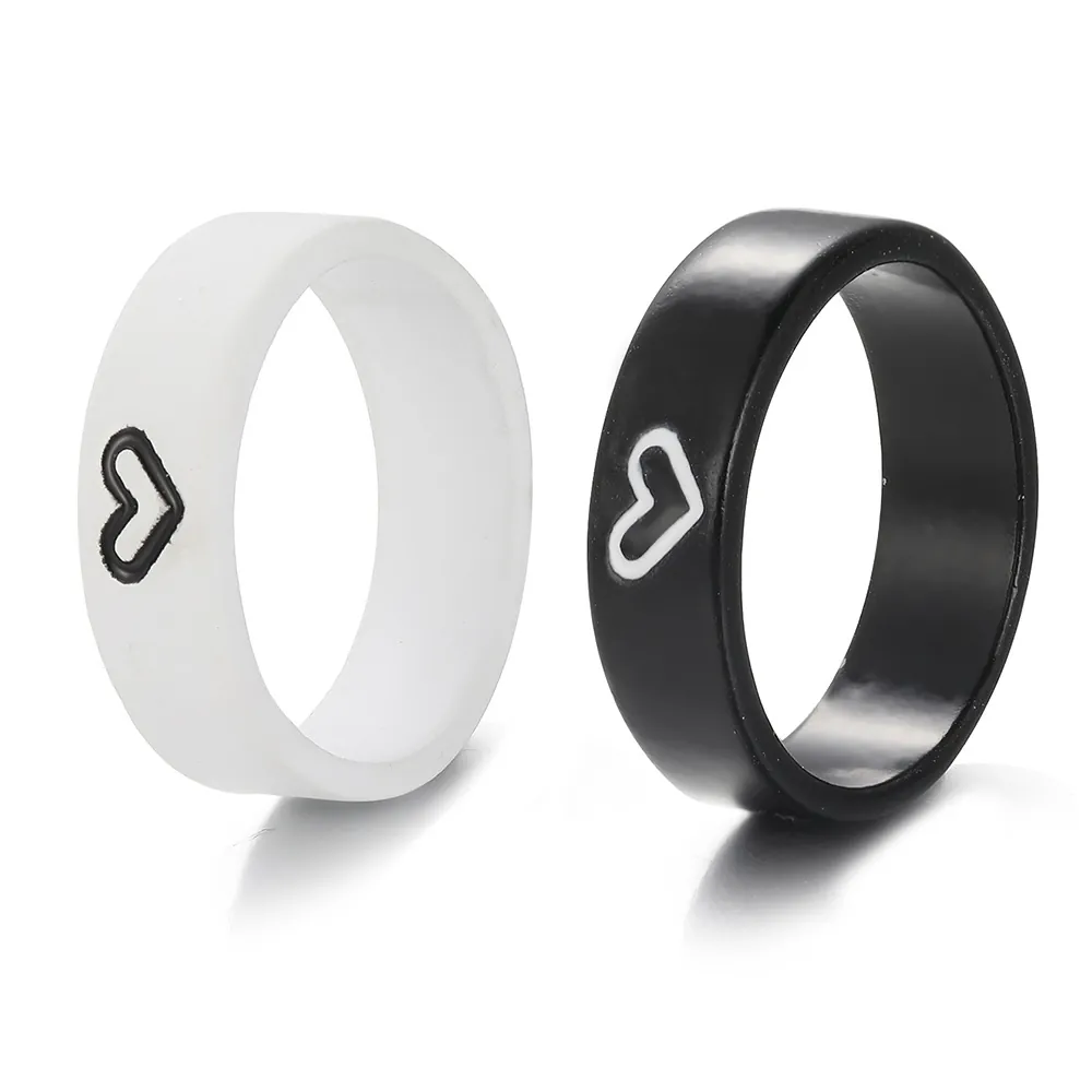 Alloy Heart Pattern Rings Minimalist Creative Contrast Jewelry For Women Couples Bestie Gift