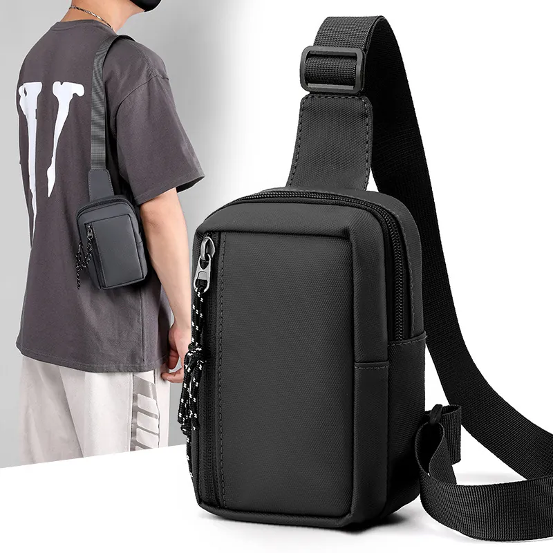Men Chest Bag Waterproof Nylon Sling Shoulder Crossbody Pack Streetwear Fashion Multi Functional Lightweight Solid Color