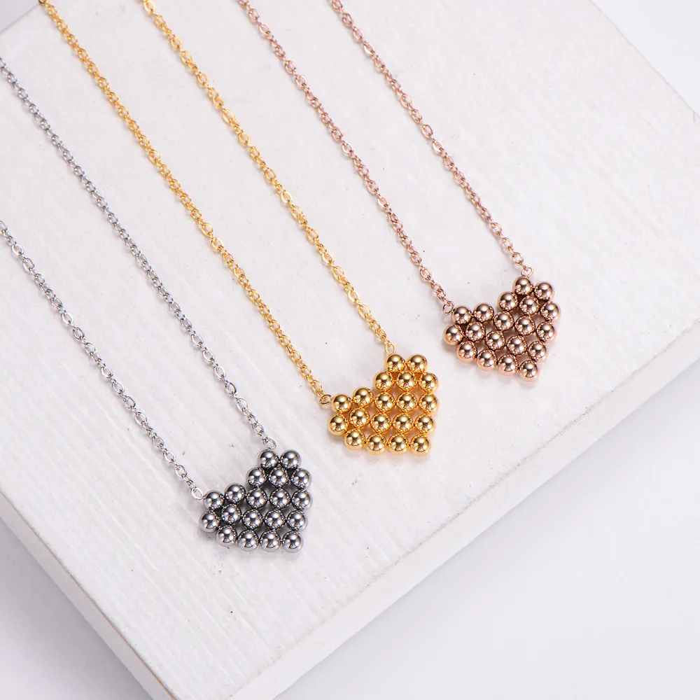 Stainless Steel Heart Pendant Necklace Beaded Love Charm Minimalist Jewelry For Women Elegant Polished 18K Gold Plated