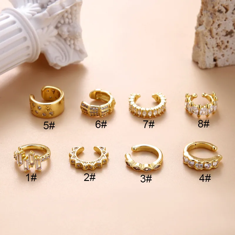 Copper Micro Inlaid Zircon Cartilage Ear Cuff Non Piercing Geometric Fashion Jewelry For Women