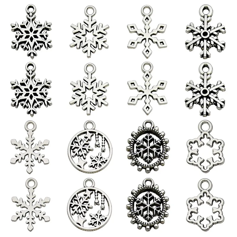 Schneeflocke Anhänger Legierung Antik Silber Für DIY Schmuckherstellung Weihnachten Winter Thema Hohlfestlich
