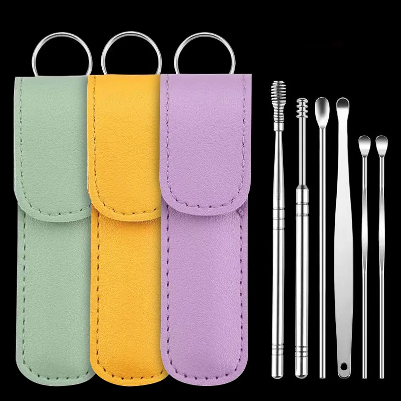 Kit Per La Rimozione Del Cerume In Acciaio Inossidabile Pulitore Per Orecchie Con Custodia Portatile Portachiavi Igiene
