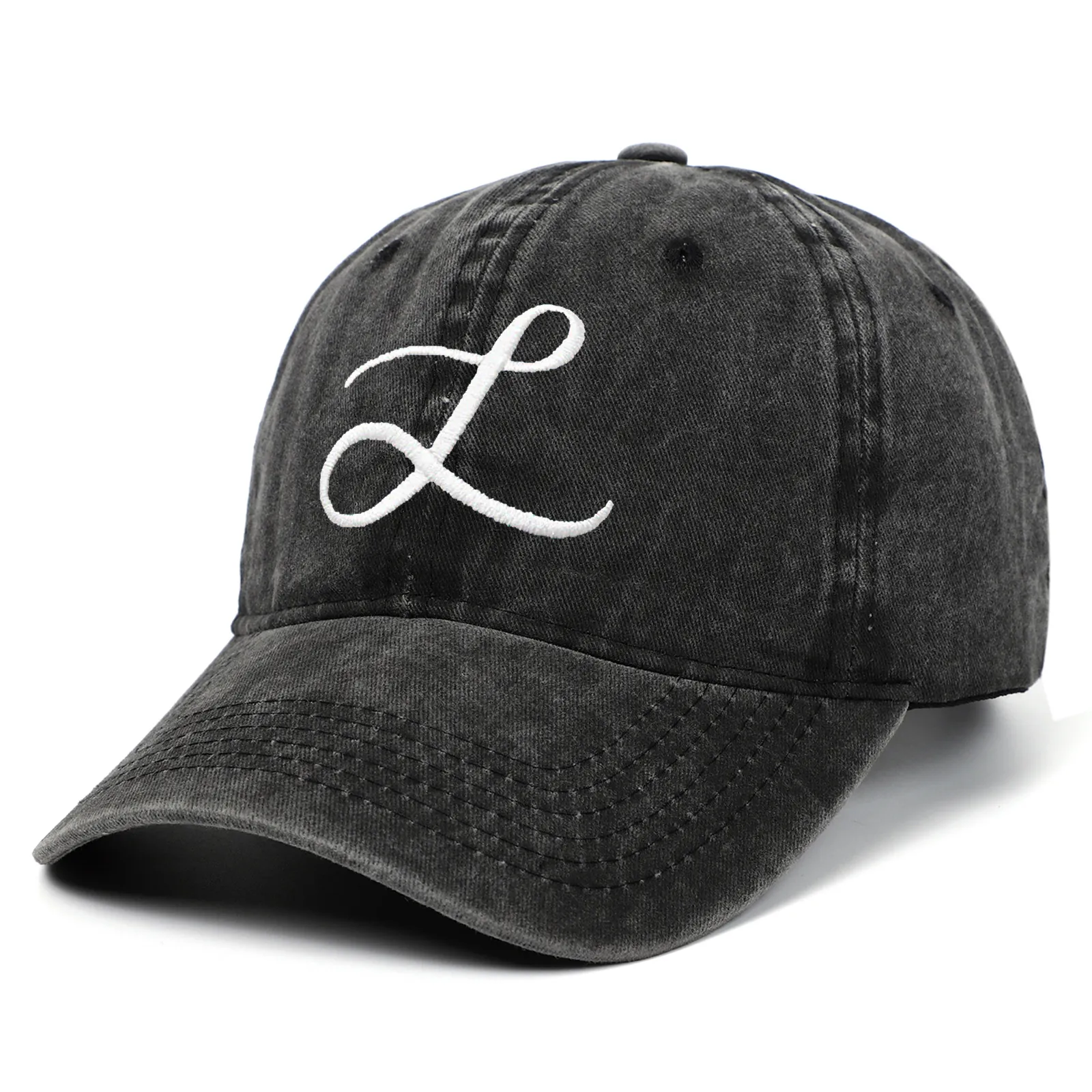 Embroidered Letter L Washed Cotton Baseball Cap Retro Vintage Adjustable Sunscreen Outdoor Casual Snapback Hat
