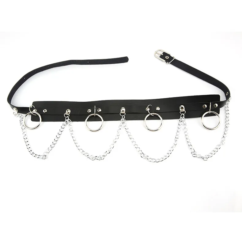 Punk Gothic Breiter Korsett Gürtel Für Damen PU Leder Mit Metallketten Und Ringen Harajuku Dark Style Taille Dekoration