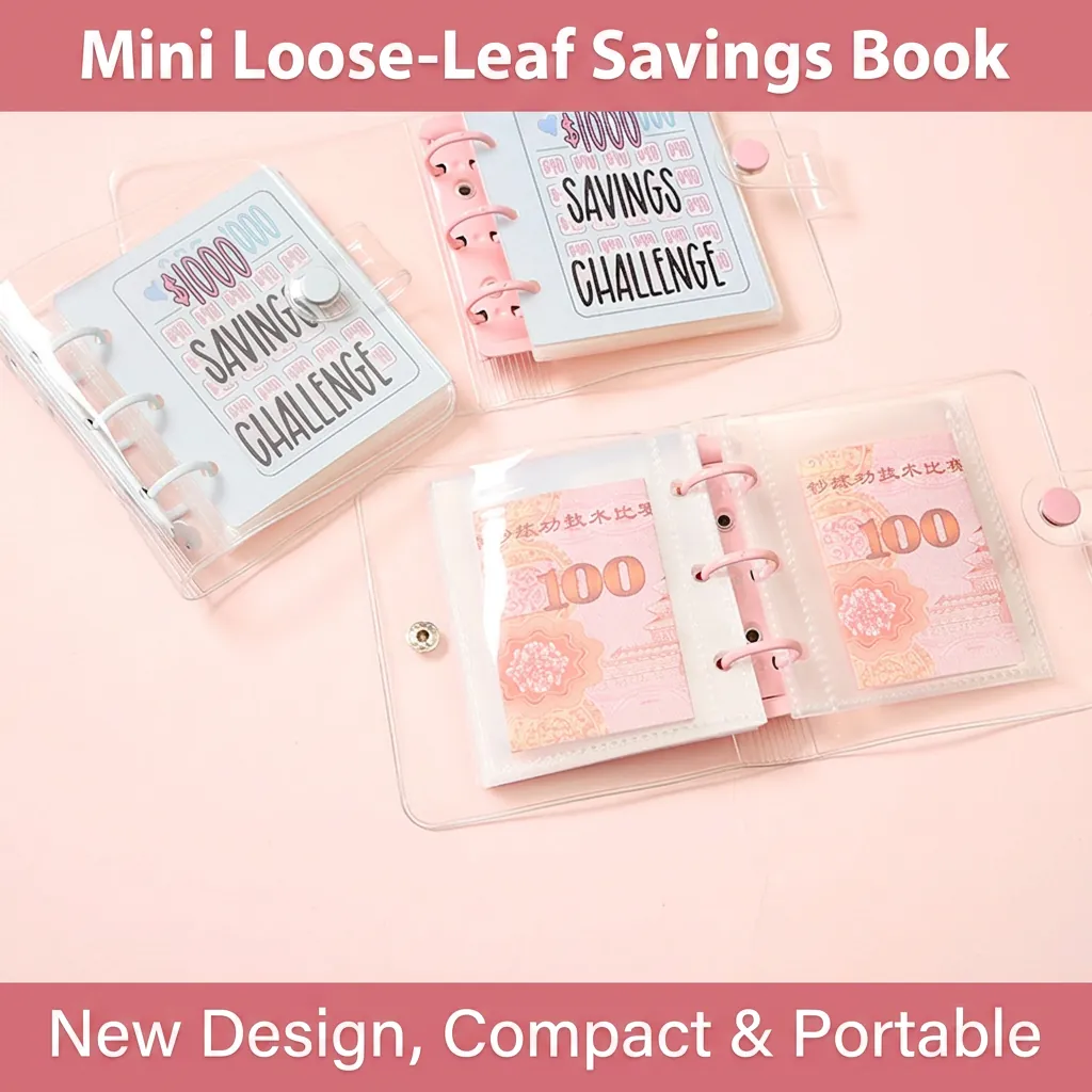 Mini Savings Challenge Binder PVC Transparent Budget Planner For Cash Money Saving Goal Handheld Loose Leaf Stationery