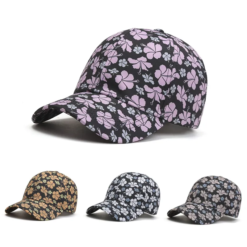 Casquette De Baseball Imprimé Floral Polyester Coton Motif Hibiscus Réglable Protection Solaire Chapeau Décontracté Unisexe