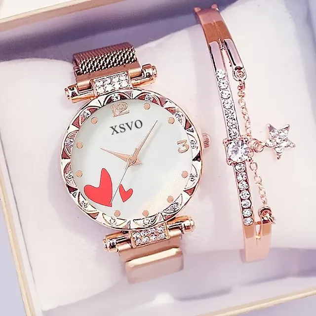 Women Fashion Quartz Watch Jewelry With Rhinestone Alloy Bracelet Necklace Earring Ring For Elegant Ladies Casual Daily