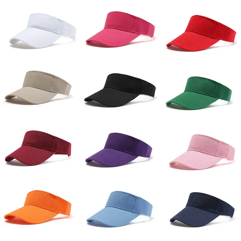 Empty Top Sun Visor Hat Solid Color Cotton Polyester Adjustable Sport Tennis Golf Outdoor Sunscreen Cap