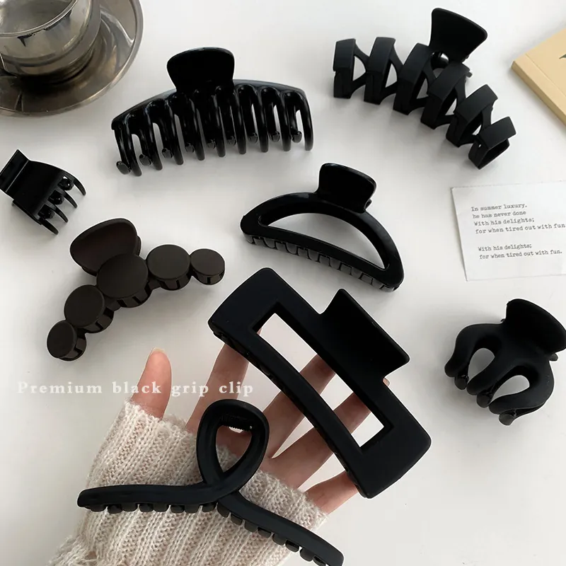 Pince À Cheveux Noir Mat Géométrique Grande Épingle À Cheveux Pour Femmes Tenue Forte Support De Queue De Cheval Accessoires Minimalistes