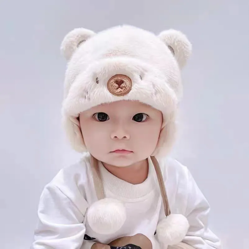 Cappello In Peluche Caldo Invernale Per Neonati Berretto Con Paraorecchie Spesso Con Orecchie Di Orso Carine E Pompon Antivento