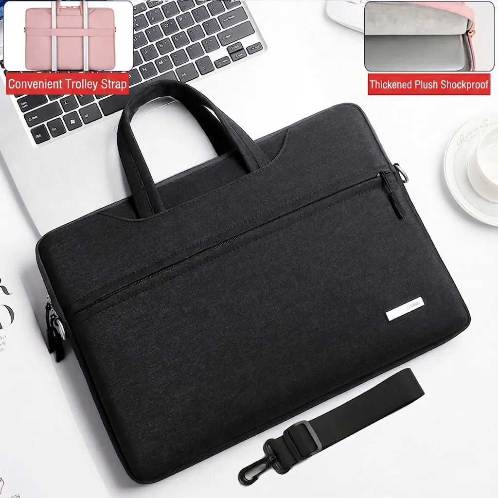 Laptop Bag Waterproof Oxford Cloth Shockproof Fleece Lining Briefcase With Trolley Strap For Business Travel Men Women