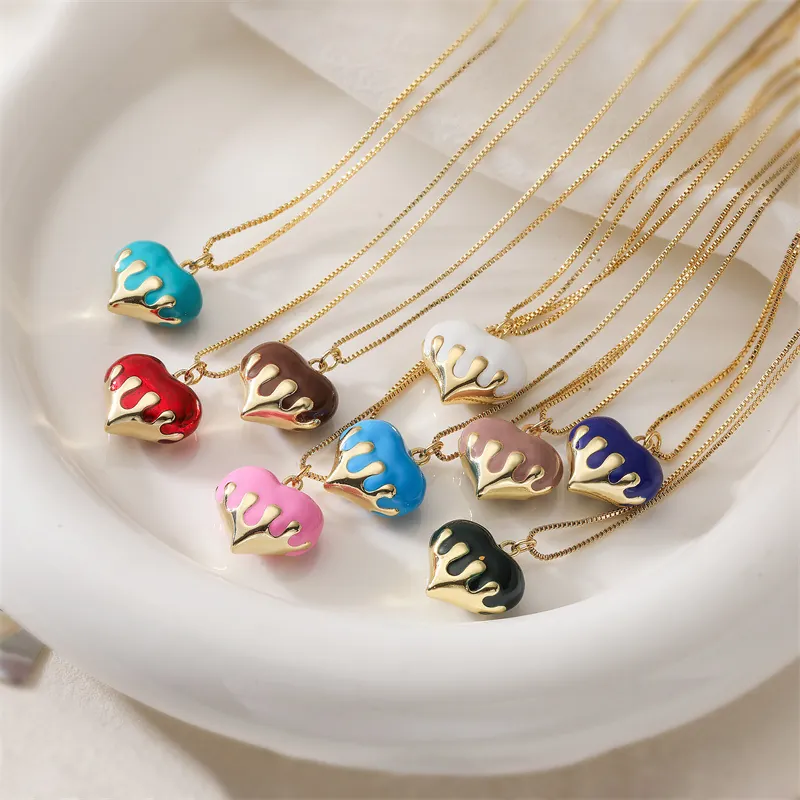 Collana Con Pendente A Cuore Rame Smalto Effetto Oro Fuso Catena Clavicola Gioielli Per Donne Moda