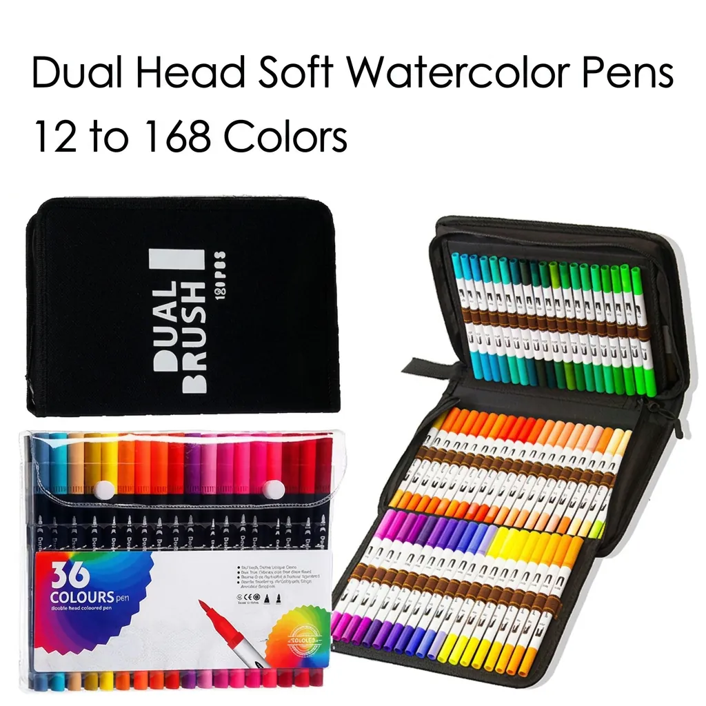 Stylos Pinceaux Aquarelle À Double Tête Pointe Fine Pinceau Souple Marqueurs Lavables À Base D'eau Pour Dessin Peinture