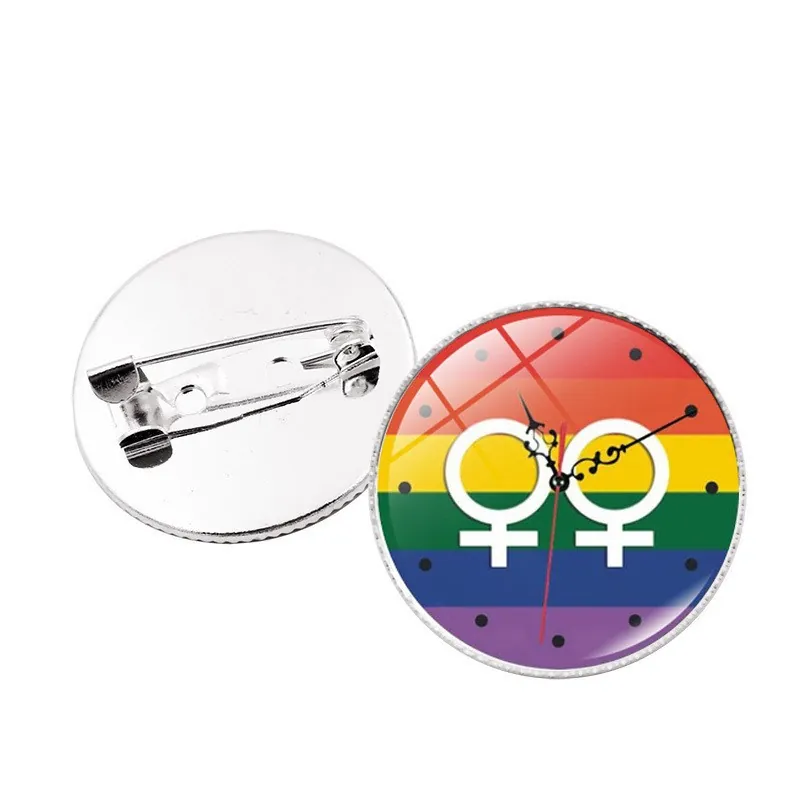 Broche LGBTQ Pride Arc-en-Ciel Dôme en Verre Alliage de Zinc Badge Rond Symbole de Genre Épingle pour Vêtements Sacs Bijoux Accessoires