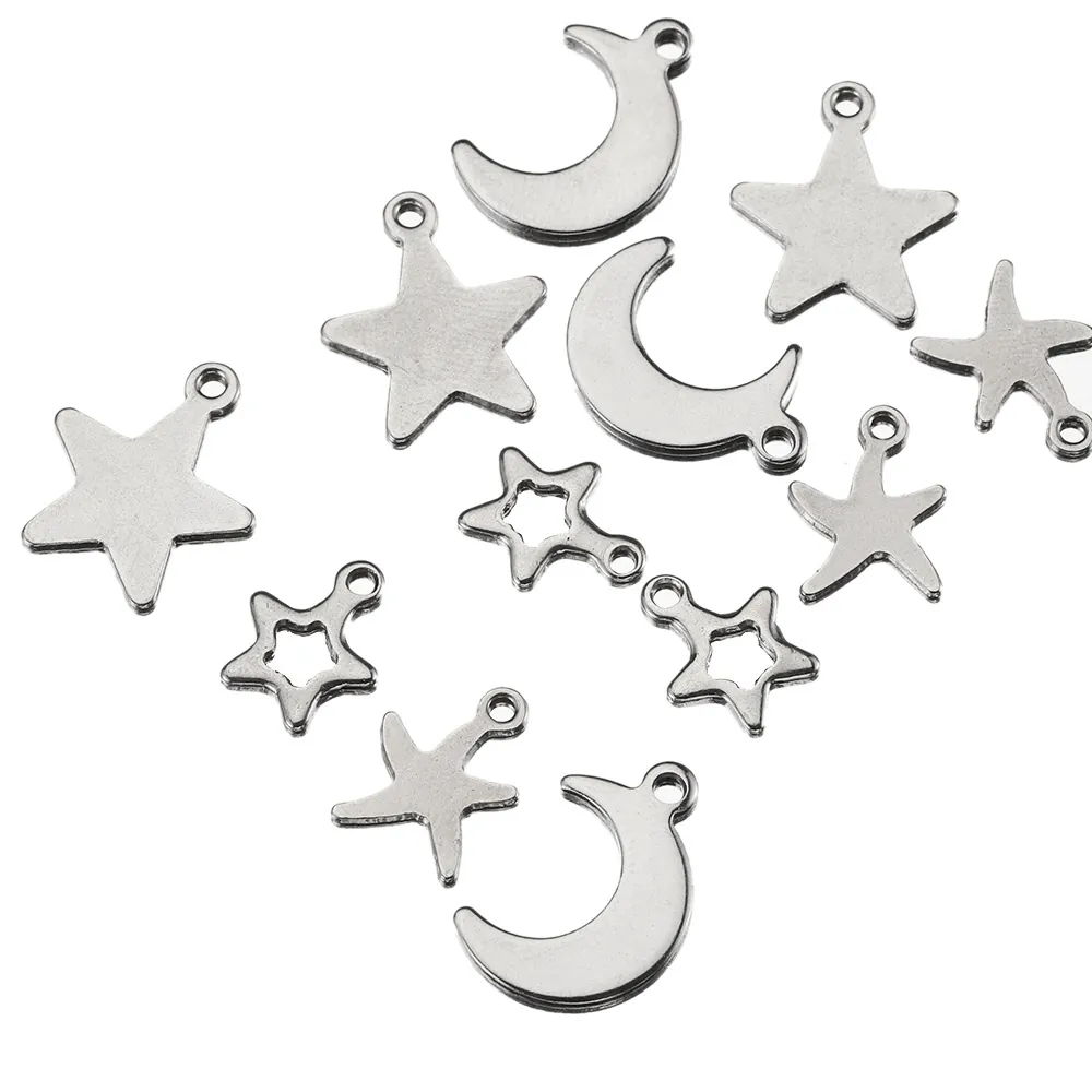 Pendentifs Étoile Lune Étoile De Mer En Acier Inoxydable Mini Breloques Célestes Creuses Pour Fabrication Bijoux Collier Accessoire