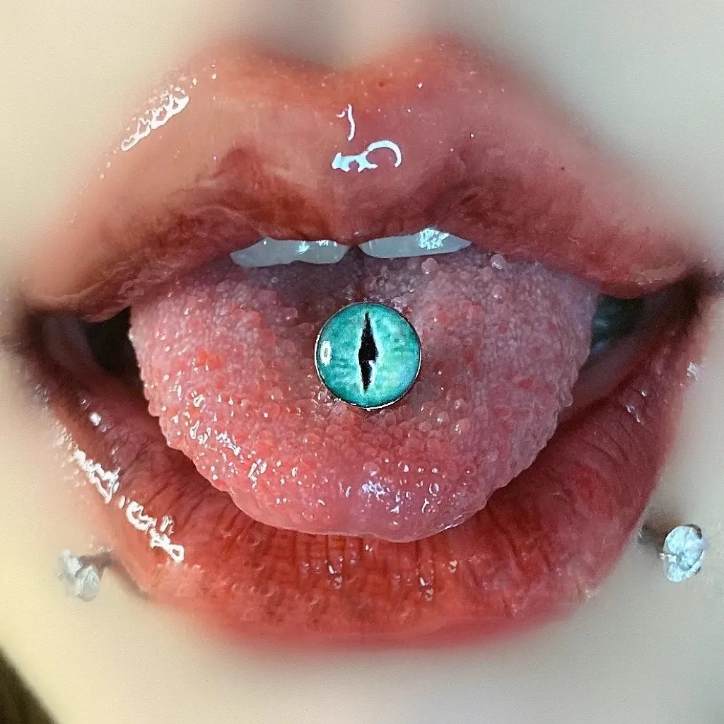 Stainless Steel Tongue Ring Cat Eye Pattern Colorful Barbell Body Piercing Jewelry Unisex