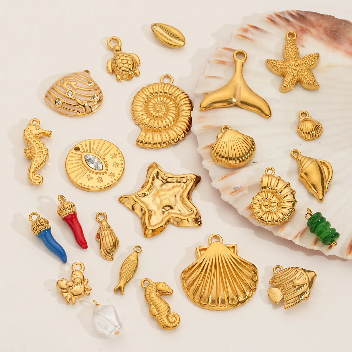 Oceaan Thema Bedeltjes Hangers Roestvrij Staal Goud Verguld Zeester Schelp Zeepaardje Voor DIY Sieraden Maken