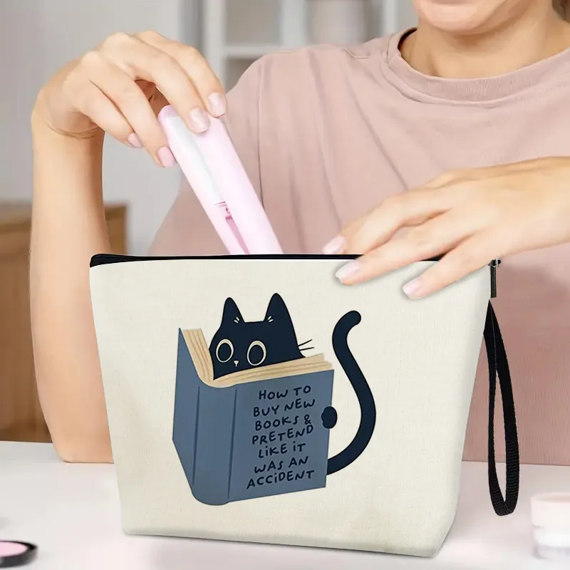 Borsa Cosmetica Con Simpatiche Stampe Animali In Cotone E Lino Astuccio Trucco Organizer Da Viaggio Con Zip E Cinturino Polso